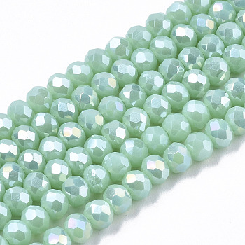 Electroplate Glass Beads Strands, Opaque Solid Color, AB Color Plated, Faceted, Rondelle, Dark Turquoise, 4x3mm, Hole: 0.4mm, about 130pcs/strand, 16.54 inch(42cm)