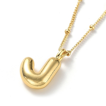Initial Letter Brass Pendant Necklaces, Real 18K Gold Plated, Letter J, 17.52 inch(445mm), Letter: 19x12mm.