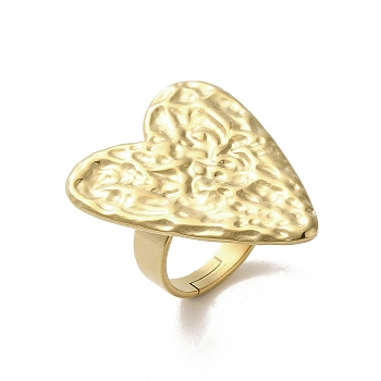 304 Stainless Steel Textured Heart Adjustable Rings, Jewely for Women, Golden, Inner Diameter: 17mm