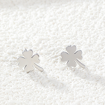 Stainless Steel Stud Earring, Clover, Stainless Steel Color, 7x9mm
