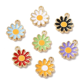 Eco-friendly Alloy Enamel Charms, Flower Charm, Golden, Mixed Color, 14x12x2mm, Hole: 1.2mm