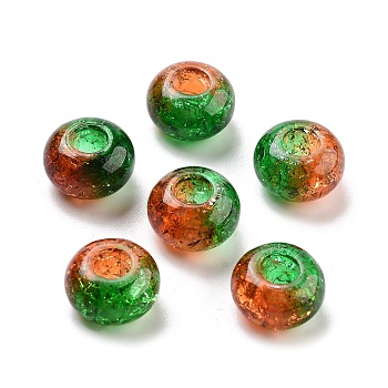 Two Tone Transparent Crackle Acrylic European Beads, Large Hole Beads, Rondelle, Dark Green, 14x8.5mm, Hole: 5.5mm, about 537pcs/500g