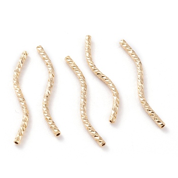 Brass Tube Beads, Long-Lasting Plated, Curved Beads, Real 24K Gold Plated, 25x1.5mm, Hole: 0.8mm