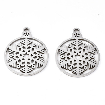 201 Stainless Steel Pendants, Laser Cut, Christmas Snowflake, Stainless Steel Color, 19x15.5x1mm, Hole: 1.4mm