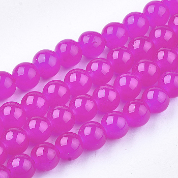 Baking Painted Imitation Jade Glass Round Bead Strands, Magenta, 8.5~9mm, Hole: 1.5mm, about 100~105pcs/strand, 31.8 inch
