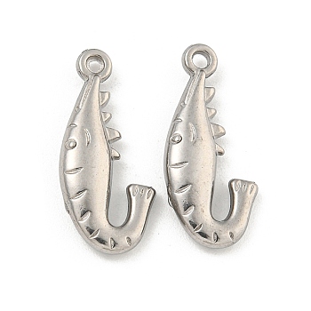 Non-Tarnish 304 Stainless Steel Pendants, Shrimp Charm, Stainless Steel Color, 20.5x9.5x3mm, Hole: 1.5mm