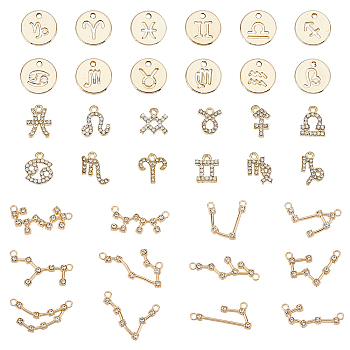 DIY Twelve Constellation Alloy Rhinestone Connector Charms & Pendants Jewelry Making Findings Kits, Golden, 9.5~30.5x7~31x1.3~3mm, Hole: 1.1~2.5mm
