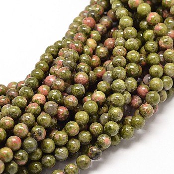 Natural Unakite Round Bead Strands, 6mm, Hole: 1mm, about 60pcs/strand, 16 inch