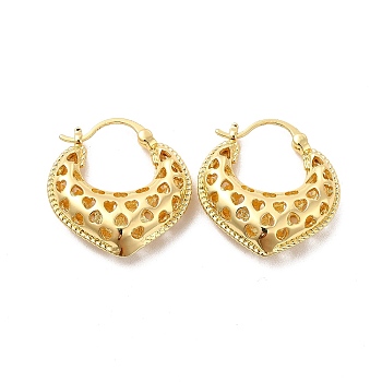 Brass Heart Thick Hoop Earrings for Women, Golden, 23x22x7mm, Pin: 0.7mm