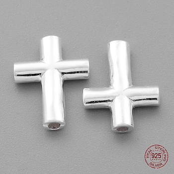 925 Sterling Silver Beads, Latin Cross, Silver, 14x10x2mm, Hole: 1mm