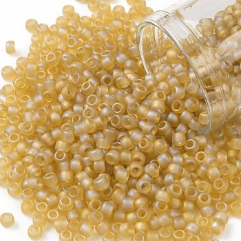 TOHO Round Seed Beads, Japanese Seed Beads, (162F) Transparent AB Frost Light Topaz, 8/0, 3mm, Hole: 1mm, about 222pcs/bottle, 10g/bottle