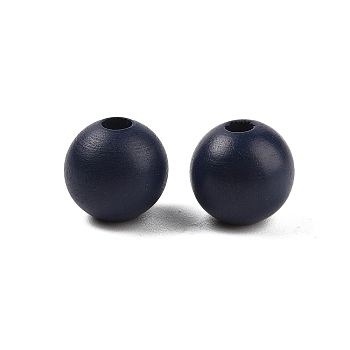 Wood European Beads, Matte Style, Round, Dark Blue, 15mm, Hole: 4.7mm