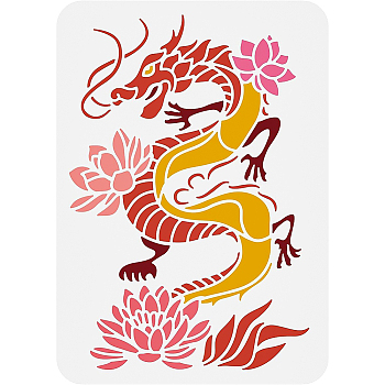 Plastic Drawing Painting Stencils Templates, for Painting on Scrapbook Fabric Tiles Floor Furniture Wood, Rectangle, Dragon, 29.7x21cm