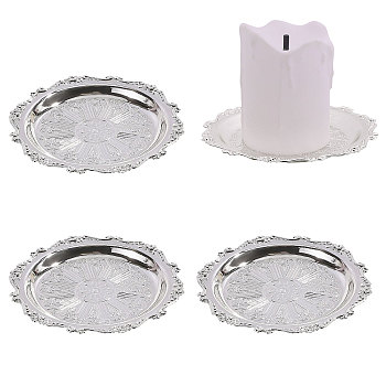 Iron Jewelry Display Plates, Candy Holder for Home Decoration, Round, Platinum, 7.6x7.45x0.6cm
