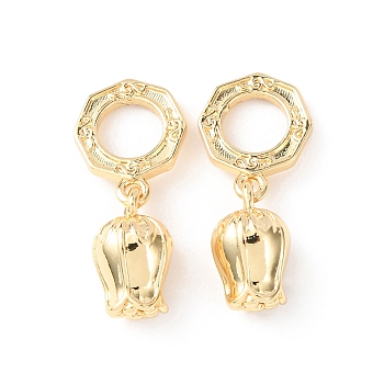 Brass Lily of the Valley European Dangle Charms, Flower Large Hole Pendants, Golden, 23mm, Hole: 6mm