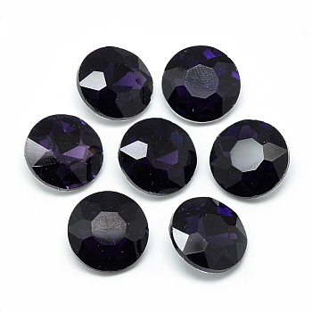 Pointed Back Glass Rhinestone Cabochons, Back Plated, Faceted, Flat Round, Purple, 14x5.8mm