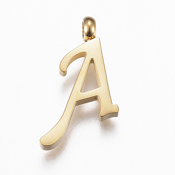 304 Stainless Steel Pendants, Initial Letter, Letter.A,  Golden, 16x11x2mm, Hole: 2mm