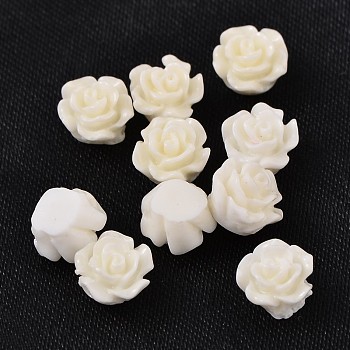 Resin Beads, Flower, White, 6x4mm, Hole: 1mm