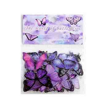 Waterproof PET Plastic Adhesive Sticker Lables, for Suitcase, Refrigerator, Mobile Phone Shell, Scarpbook, Notebook, Water Proof, Butterfly, Purple, 20~50x20~50mm, about 40pcs/bag