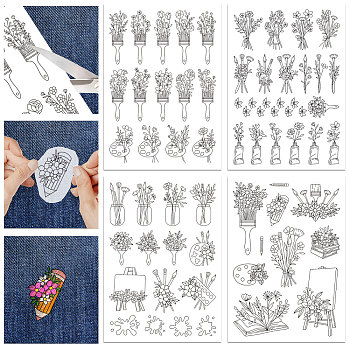 4 Sheets 11.6x8.2 Inch Stick and Stitch Embroidery Patterns, Non-woven Fabrics Water Soluble Embroidery Stabilizers, Flower, 297x210mmm