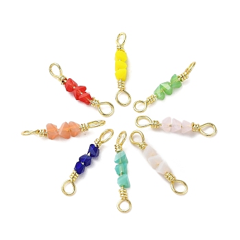 3 Faceted Glass Beads Connector Charms, Polygon Links with Rack Plating Brass Wire Double Loops, Lead Free & Cadmium Free, Real 18K Gold Plated, Long-Lasting Plated, Mixed Color, 16x3x2.8mm, Hole: 1.6mm