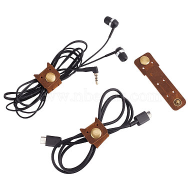 Passe-câbles en simili cuir en forme de chat(AJEW-WH0299-53)-3
