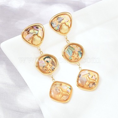304 Stainless Steel Resin Stud Dangle Earrings(SA-E001-01G)-3