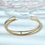304 Stainless Steel Micro Pave Cubic Zirconia Double Layer Cuff Bangle for Women, Ion Plating(IP), Long-Lasting Plated, Real 18K Gold Plated, Inner Diameter: 2.42x1.99 inch(6.05x5.05cm)(BJEW-K303-01G)