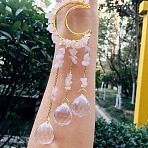 Metal with Glass Pendant Decorations, with Rose Quartz Chiap, Moon and Teardrop, 210~230mm(PW-WG65739-06)