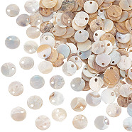 200Pcs Natural Akoya Shell Flat Round Charms, Mother of Pearl Shell Charms, Seashell Color, 7~7.5x1mm, Hole: 1mm(BSHE-AR0001-06)