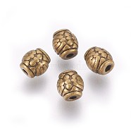 Tibetan Style Alloy Beads, Drum with Flower, Cadmium Free & Nickel Free & Lead Free, Antique Bronze, 6x6mm, Hole: 2mm(MLF0604Y-NF)