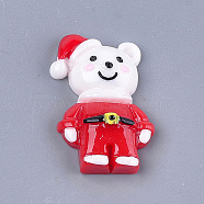 Resin Cabochons, Bear with Christmas Hat, Red, 30x20x7mm(X-CRES-T013-24B)