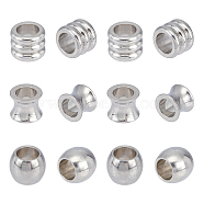 304 Stainless Steel European Beads, Large Hole Beads, Vase/Column/Barrel, Stainless Steel Color, 10x8mm, Hole: 6mm, 3 shapes, 10pcs/shape, 30pcs/box(STAS-UN0013-28P)