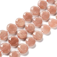 Natural Peach Moonstone Beads Strands, with Seed Beads, Faceted Hexagonal Cut, Flat Round, 12~12.5x5~6mm, Hole: 1.2~1.4mm, about 27~29pcs/strand, 15.55~15.75 inck(39.5~40cm)(G-NH0004-006)