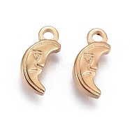 304 Stainless Steel Charms, Moon, Golden, 12.7~13x6x3.5~3.6mm, Hole: 2mm(STAS-P231-14G)