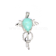Synthetic Turquoise Teardrop Pendants, Platinum Tone Brass Key Scepter Wing Charms, 45x35x9mm(PW-WG60016-14)
