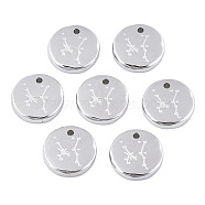 316 Surgical Stainless Steel Charms, Flat Round with Constellation, Stainless Steel Color, Sagittarius, 10x2mm, Hole: 1mm(STAS-S116-418G-P)