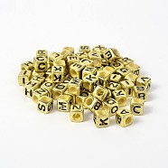 Mixed Style Opaque Acrylic European Large Hole Beads, Mixed Letters, Cube, Gold, 7x7x7mm, Hole: 4mm(X-SACR-I001-02)