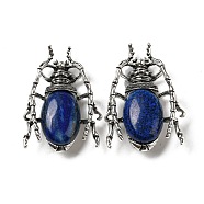 Dual-use Items Alloy Brooch, with Natural Lapis Lazuli, Spider, 49.5x35.5x15~16mm, Hole: 4x2.5mm(JEWB-C026-05K-AS)