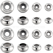 48Pcs 4 Styles 201 & 304 Stainless Steel Beads, with Rubber Inside, Slider Beads, Stopper Beads, Rondelle, Stainless Steel Color, 6~10x3~4.5mm, Rubber Hole: 1.6~3mm, 12pcs/style(STAS-SC0007-34)