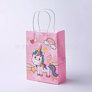 kraft Paper Bags, with Handles, Gift Bags, Shopping Bags, Rectangle, Horse Pattern, Pink, 21x15x8cm(CARB-E002-S-O01)