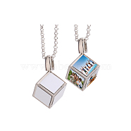 Sublimation Blank Aluminum Pendant Necklace, Alloy Blank Photo Picture Cube Pendant Necklace for Men Women, Platinum, 28.15 inch(71.5cm), Sheet: 15x15x0.5mm(NJEW-E020-04P)