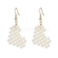 Heart Pearl Beads Dangle Earrings, Brass Earring Hooks, White, 50mm, Pin: 0.7mm(EJEW-JE04562)