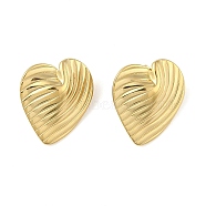 Stripe Theme Ion Plating(IP) 304 Stainless Steel Stud Earrings for Women, Real 18K Gold Plated, Heart, 30.5x26.5mm(EJEW-B050-18G-02)