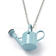 Alloy Enamel Pendant Necklaces, with Lobster Claw Clasps, Watering Pot/Watering Can, Platinum, Sky Blue, 20 inch(51cm)(NJEW-Z012-01P-04)