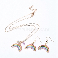 Pendant Necklaces and Dangle Earrings Jewelry Sets, with Alloy Enamel Pendants, Brass Cable Chains & Earring Hooks, Rainbow, Colorful, 17.04 inch(43.3cm), 40mm(SJEW-JS01087)