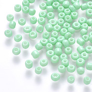 8/0 Baking Paint Glass Round Seed Beads, Aquamarine, 3~3.5x2mm, Hole: 1~1.2mm, about 10000pcs/pound(SEED-S036-01B-02)