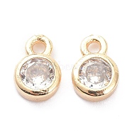 Brass Micro Pave Clear Cubic Zirconia Charms Pendants, Long-Lasting Plated, Flat Round, Real 14K Gold Plated, 8x5x2mm, Hole: 1.2mm(ZIRC-K086-23LG)
