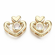 Brass Micro Pave Clear Cubic Zirconia Slide Charms, Nickel Free, Heart, Real 18K Gold Plated, 15x16x4.5mm, Hole: 2.5x2mm and 4.5x2mm(KK-S356-213G-NF)