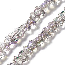 Electroplate Glass Beads Strands, Half Rainbow Plated, Bear, Mint Cream, 15x12x8.5mm, Hole: 1mm, about 44pcs/strand, 25.20 inch(64cm)(EGLA-L030-HR04)